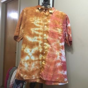 Upcycled tie dye short sleeve button down